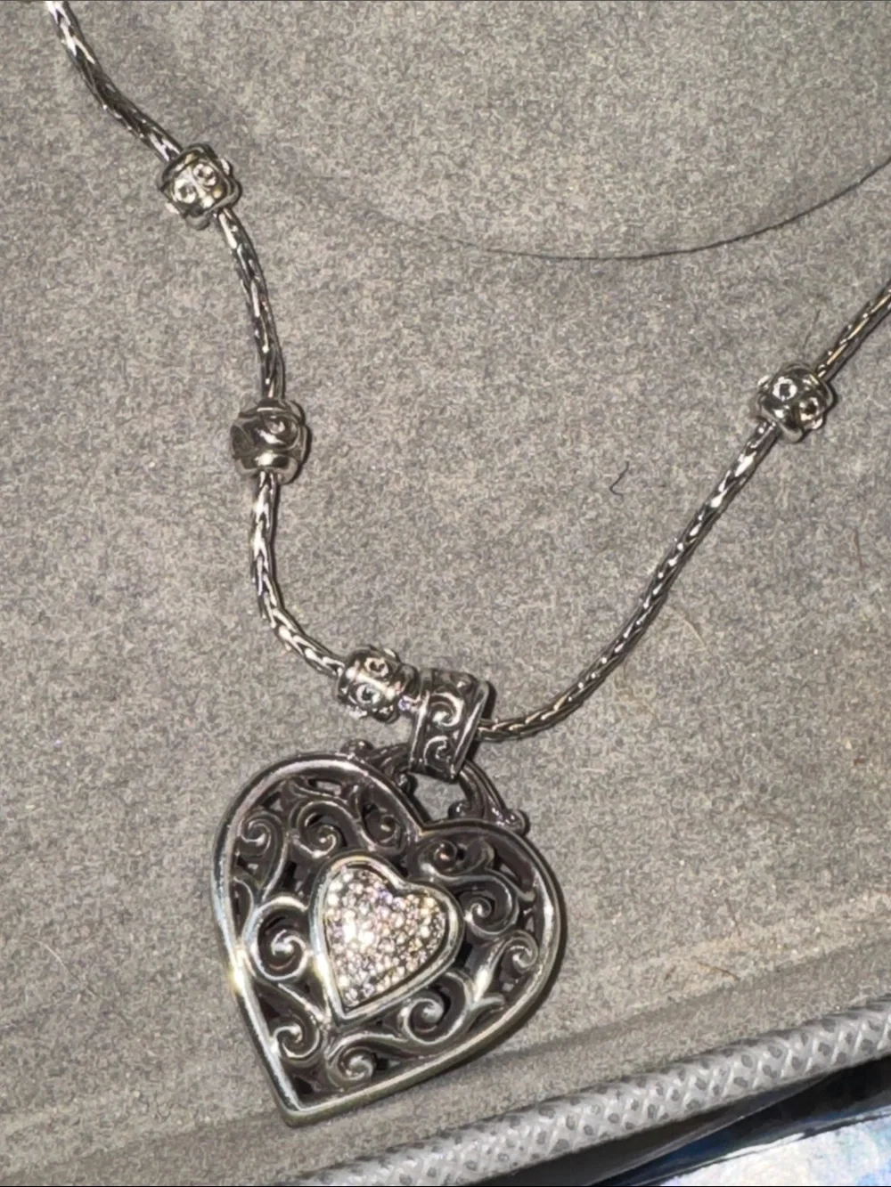 Sterling Silver Heart Pendant Necklace with Crystal Accent - 20”